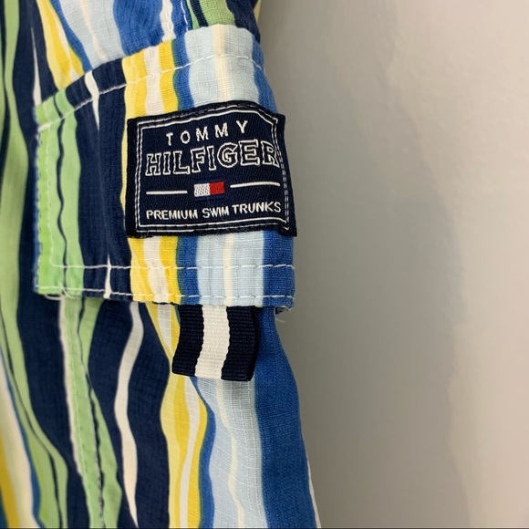 Tommy Hilfiger Premium Swim Trunks Shorts Striped Drawstring Pockets - Picture 3 of 8